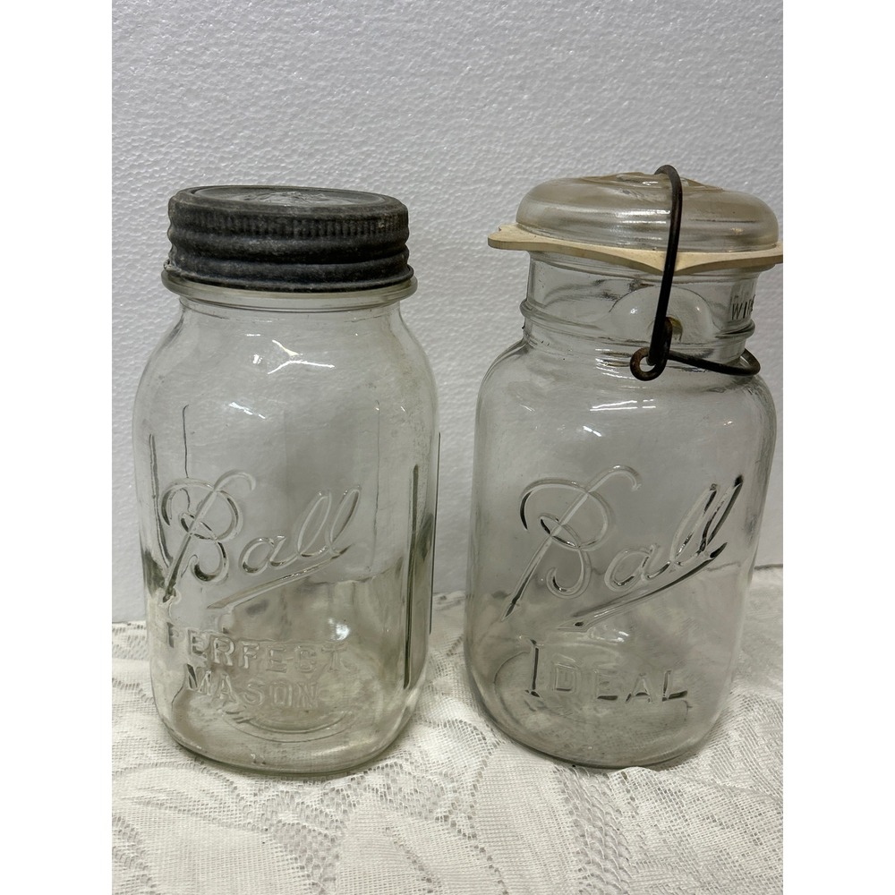 Vintage Ball Perfect Mason and Ball Ideal Glass Canning Jars Set of 2 Clear